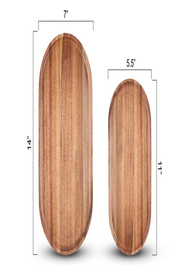 SPEShh Acacia Wooden Serving Trays Set of 2 - Rectangular Oval Shaped Wood Plates for Charcuterie Cheese Bread Fruit Vegetable Dip Sushi - Rustic Serving Platter Shallow Dishes -14x7 & 11x5.5 In. - Image 3